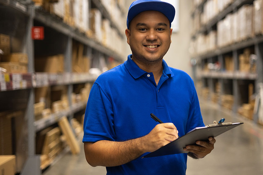 Homem trabalhando num centro de logistica