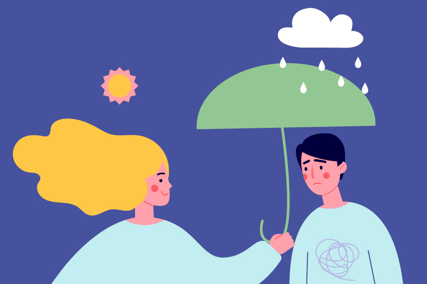 pessoa segurando guarda chuva para outra pessoa